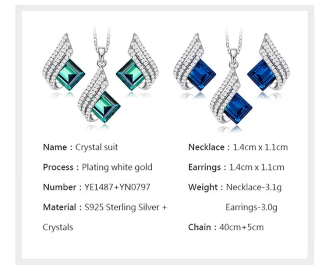 Sterling silver White Gold Jewelry Set Adorned with Swarovski Crystals