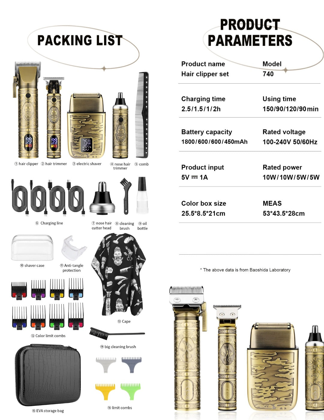 Professional Hair Clippers & Razors Electric Shaver Haircut Grooming Kit image 11