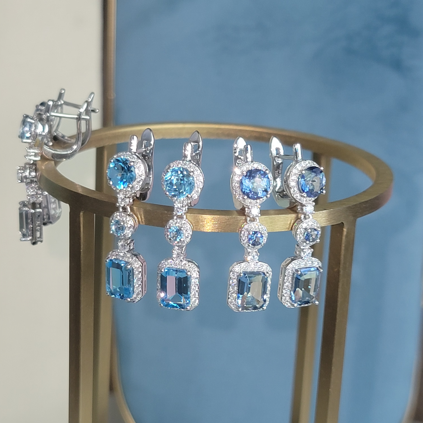 Elegant Diamond Accents Swiss Blue Topaz & Mystic Quartz Earring Sterling Silver image 2