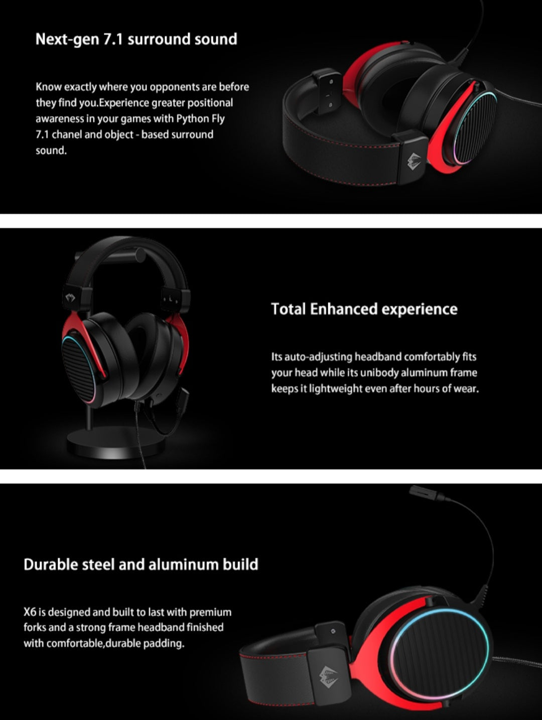 Python Fly X2 Wired 7.1 Gaming Headset Noise Reduction Portable Heavy Bass image 8