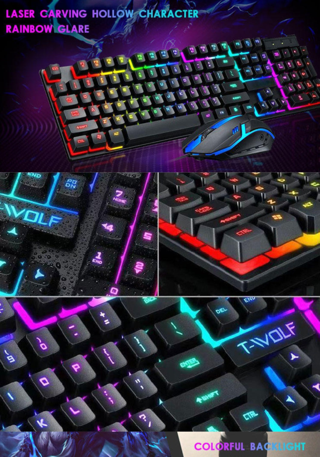 Gaming Keyboard Mouse USB Wired Backlight Keyboard Set image 3
