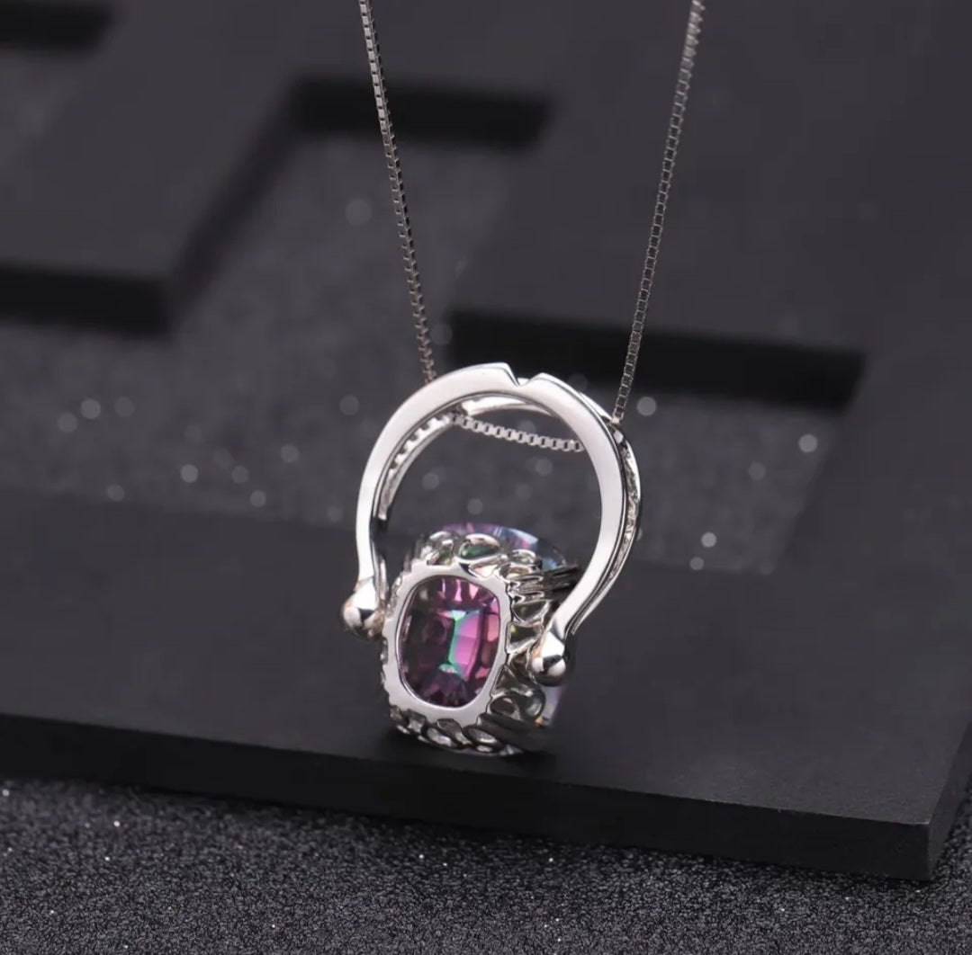 Luximina Rainbow Mystic Quartz Gemstone Necklace Ring Sterling Silver  image 2