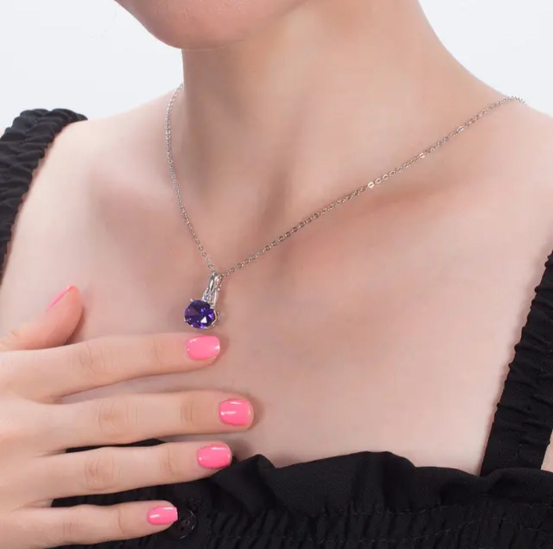 Natural Cz Oval Purple Pendant Necklace Jewelry Set Sterling Silver  image 5