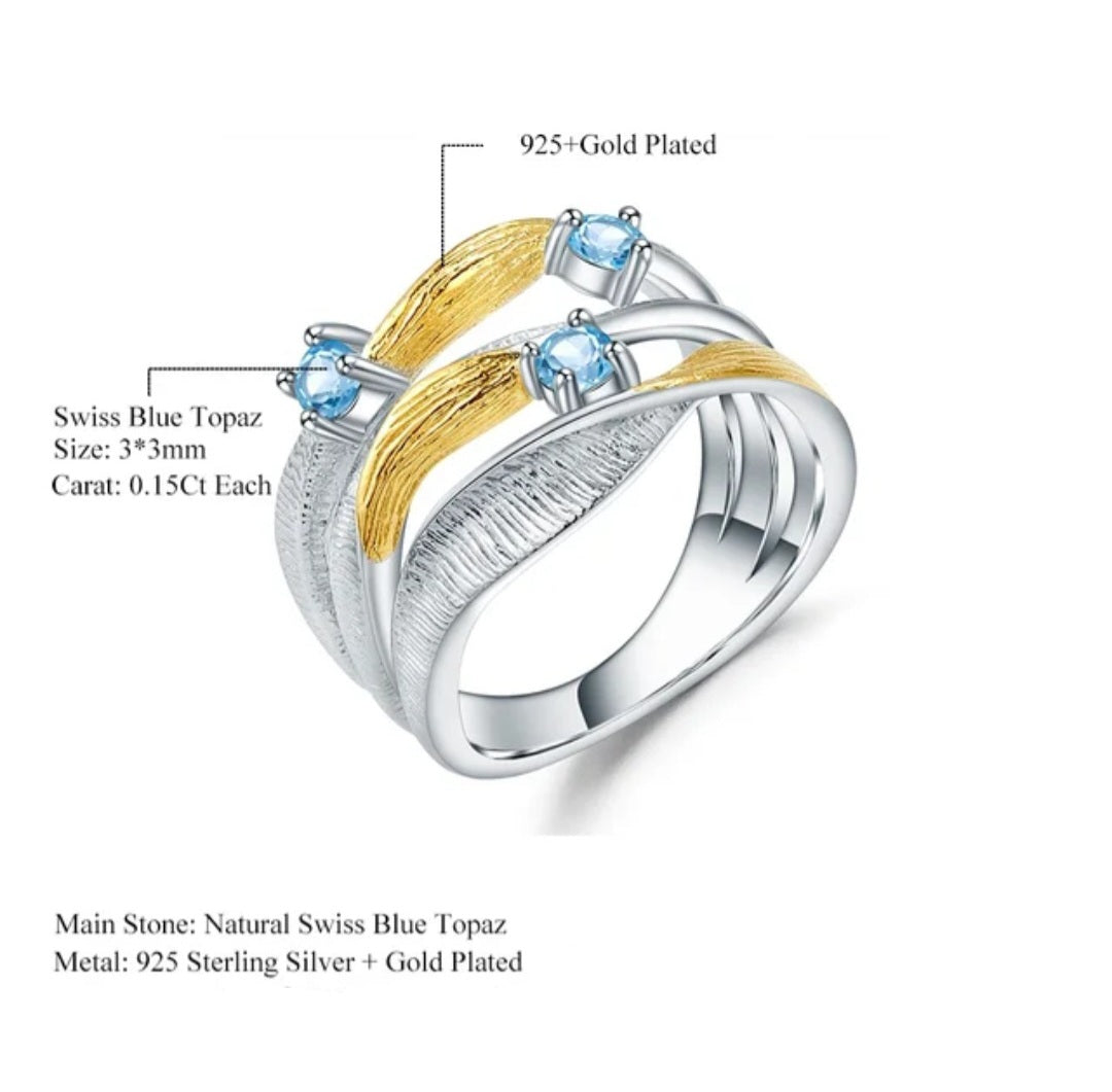 Natural Sparkling Swiss Blue Topaz Gemstone Ring Sterling Silver  image 5