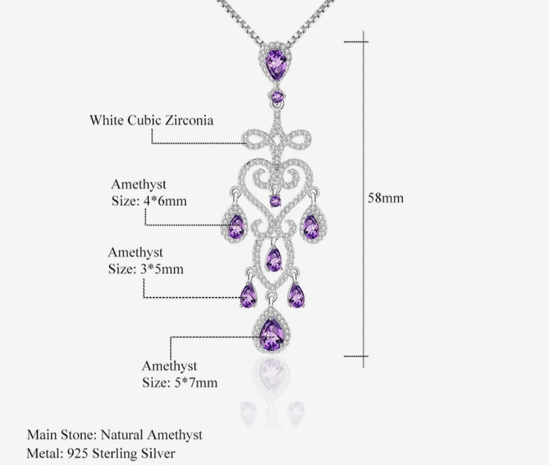 Vintaged Style Wedding Amethyst Drop Hollow Chandelier Filigree Necklace  image 5