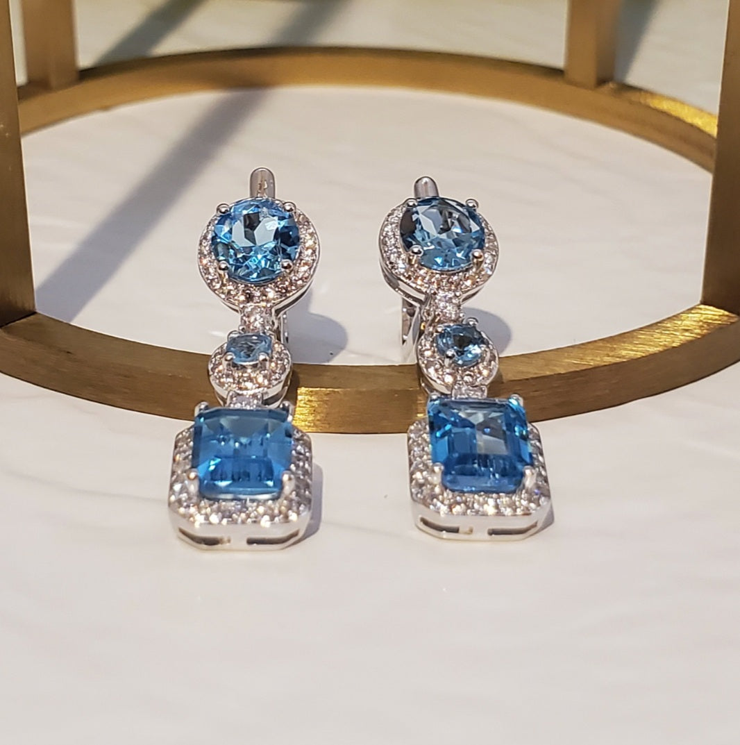 Elegant Diamond Accents Swiss Blue Topaz & Mystic Quartz Earring Sterling Silver image 3