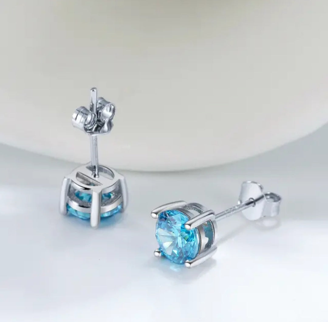Sparkling Cubic Birthstone Stud Earrings Sterling Silver  image 4