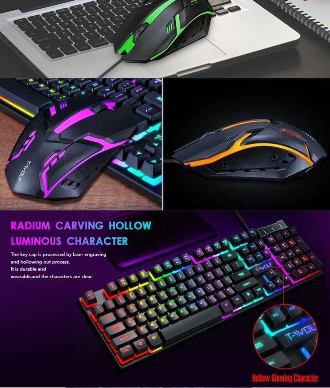 Gaming Keyboard Mouse USB Wired Backlight Keyboard Set image 5