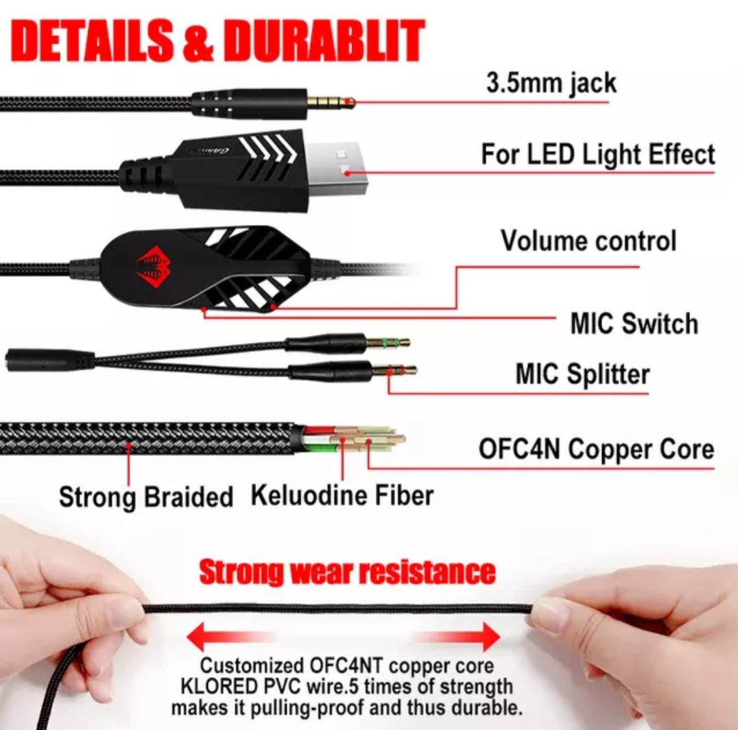 PYTHON FLY G2000 MAX LED Audifonos Gaming Headphones PC Headset with Mic image 9