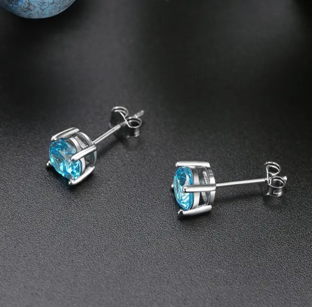 Sparkling Cubic Birthstone Stud Earrings Sterling Silver  image 3