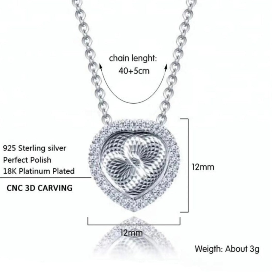 3D Heart Pendant Necklace CZ Diamond Accents Sterling Silver  image 6