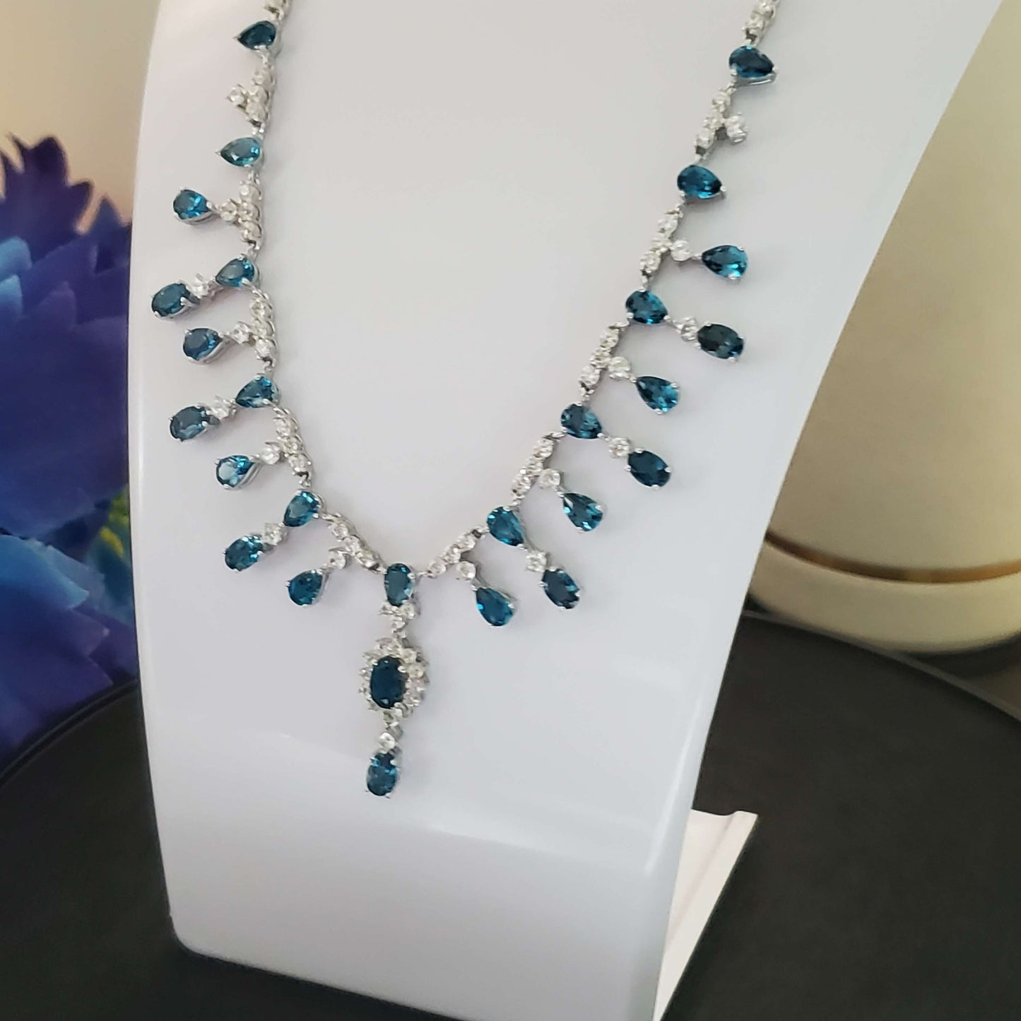 Luximina Luxury London Blue Topaz Diamond Accents Necklace Sterling Silver image 2