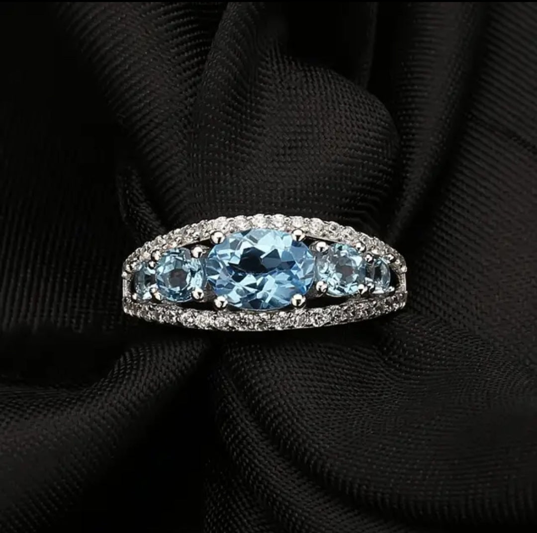 Luximina Swiss Blue Topaz Diamond Accents Sterling Silver  image 1