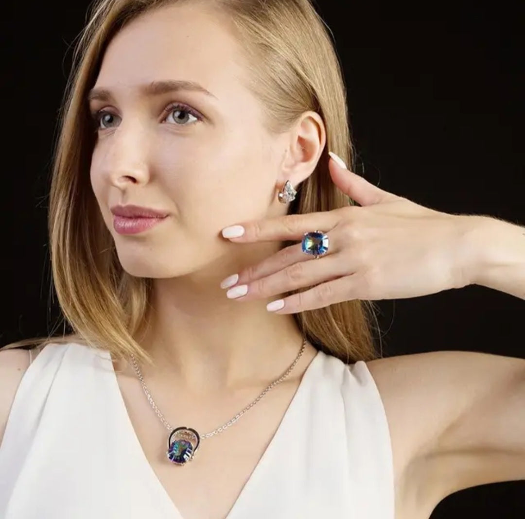 Luximina Rainbow Mystic Quartz Gemstone Necklace Ring Sterling Silver  image 4