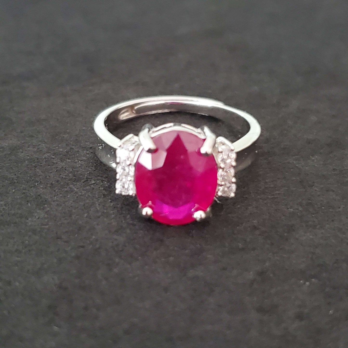 Natural Ruby Gemstone Oval Ring Adjustable Diamond Accents Sterling Silver image 4