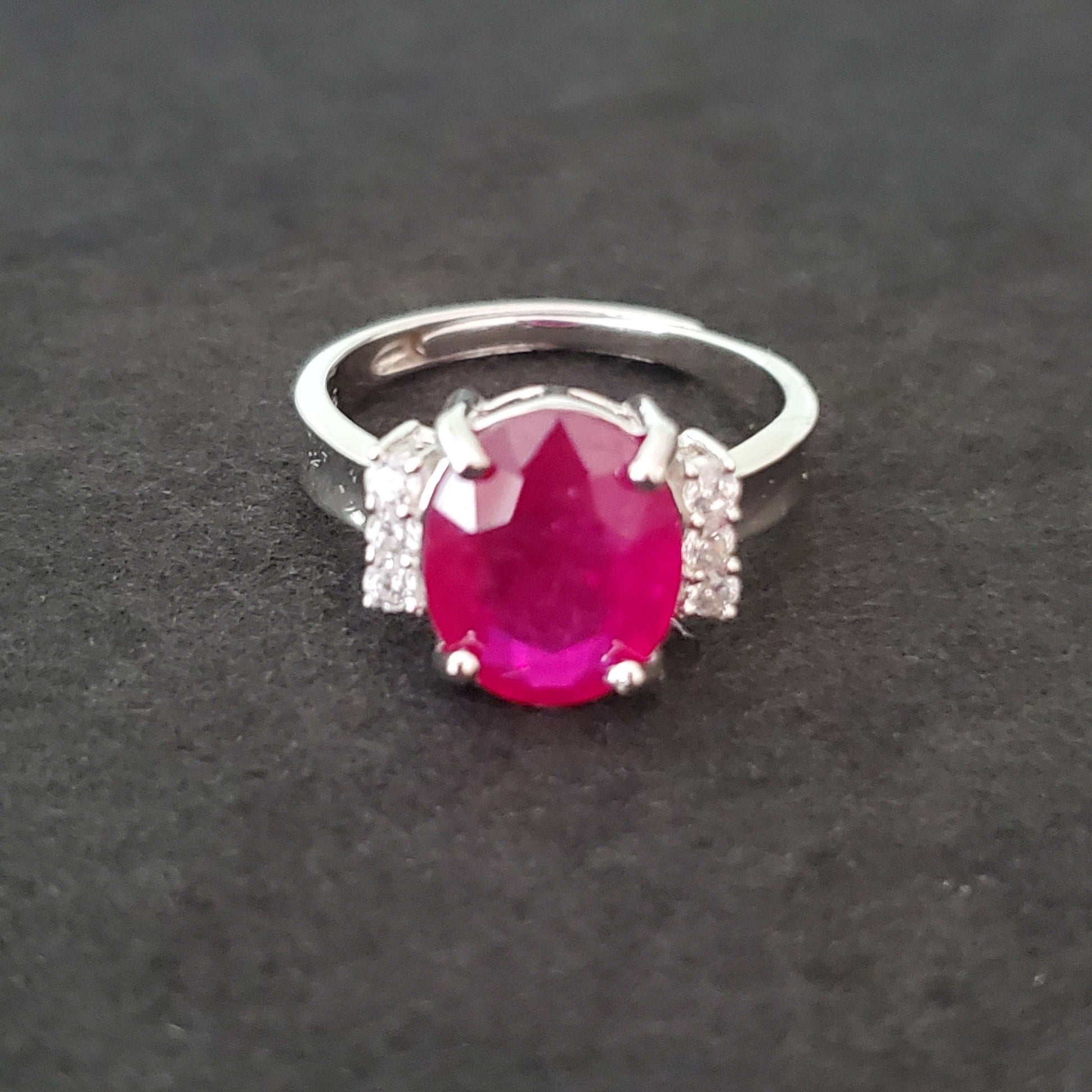 Natural Ruby Gemstone Oval Ring Adjustable Diamond Accents Sterling Silver image 4