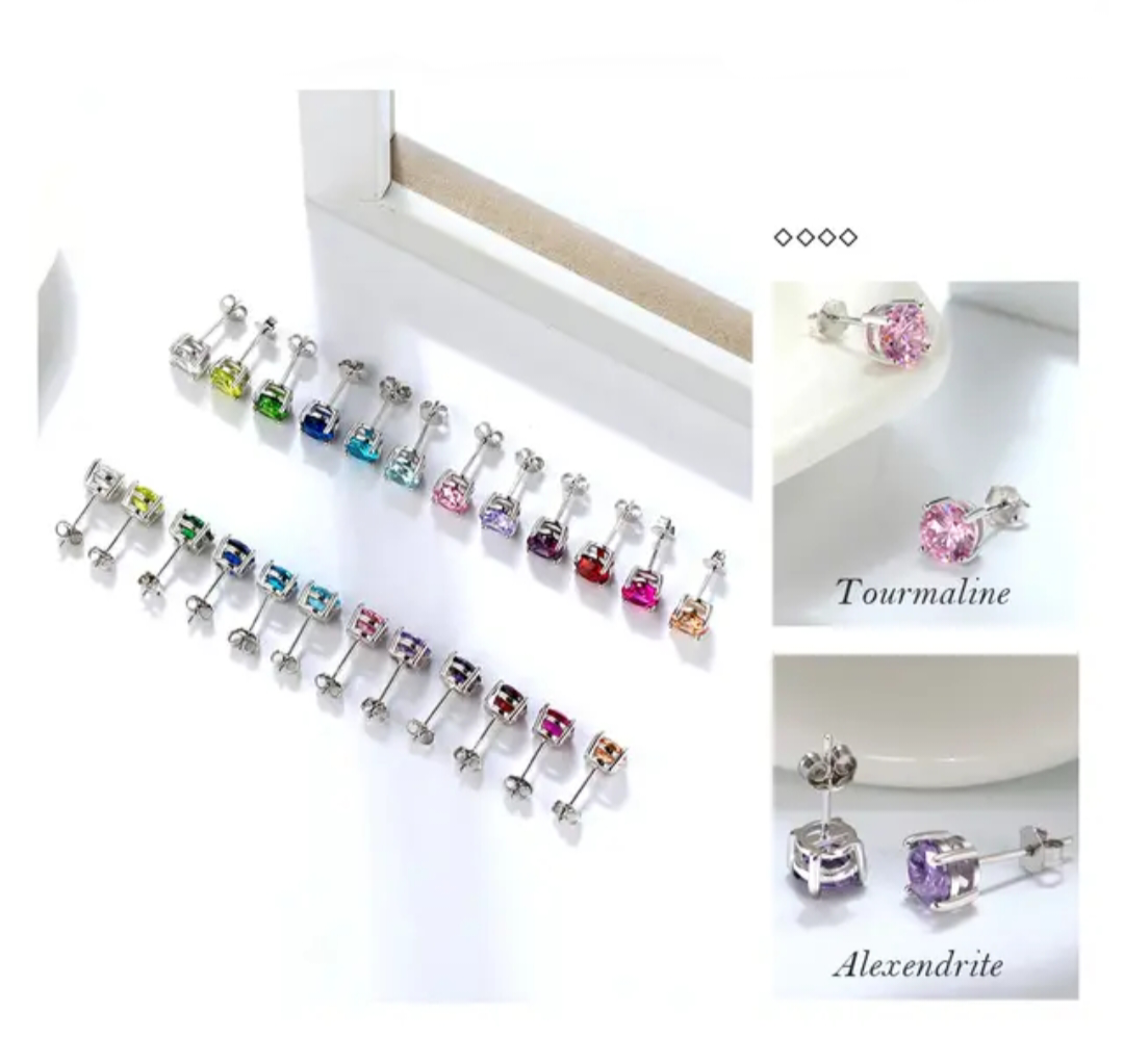 Sparkling Cubic Birthstone Stud Earrings Sterling Silver  image 1