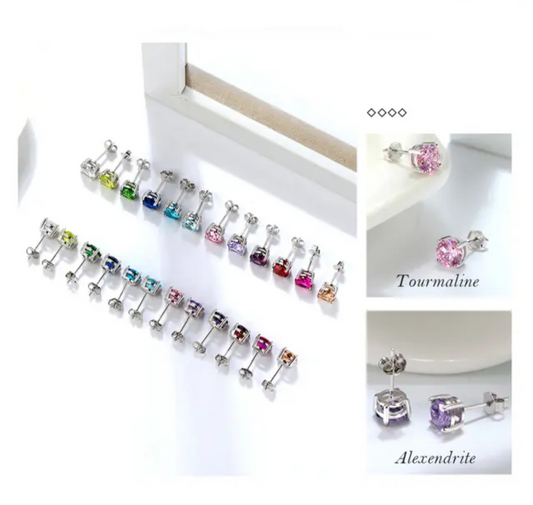 Sparkling Cubic Birthstone Stud Earrings Sterling Silver  image 1