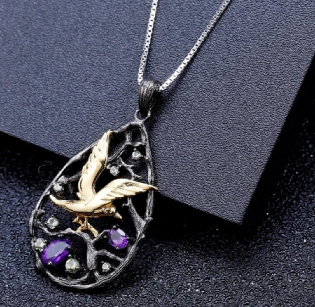 Luximina Purple Amethyst Gemstone Gold Plated Bird Nest Sterling Silver  image 3