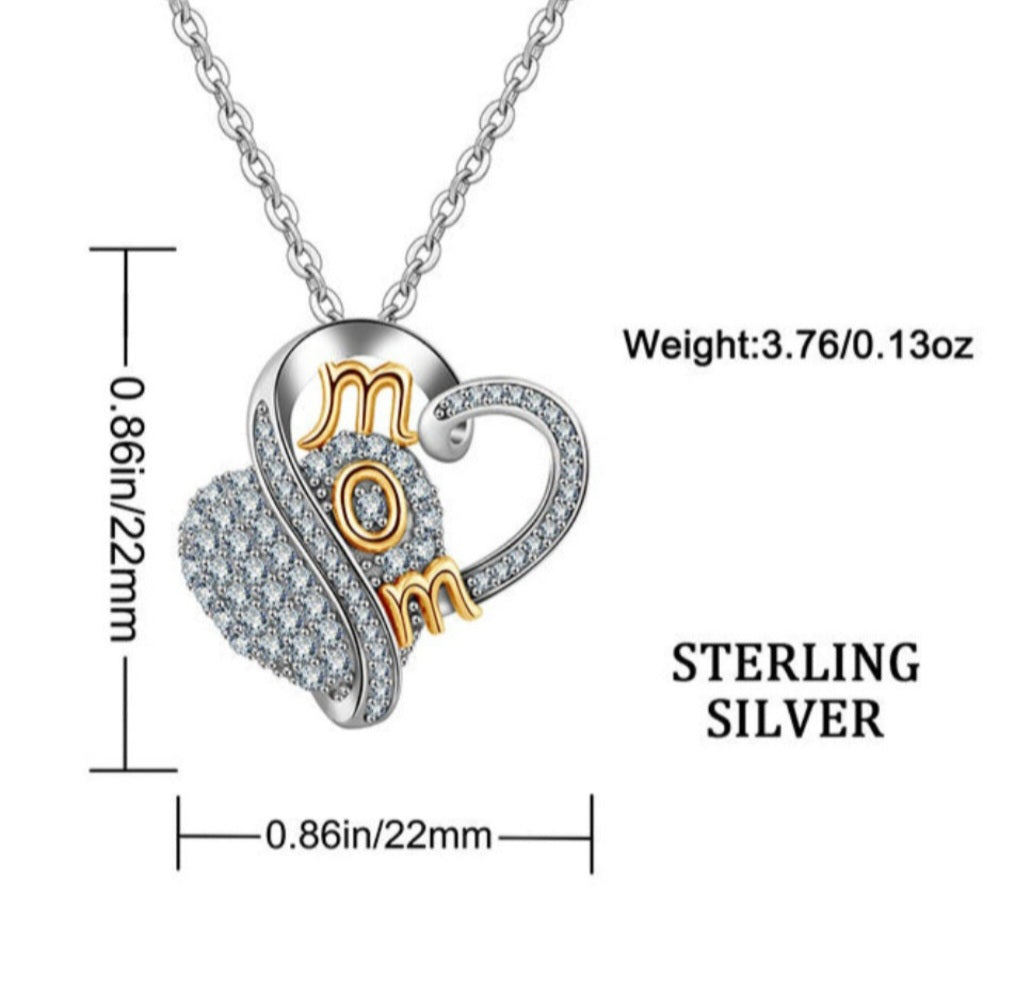 Lab Grown 'Mom' White Topaz Heart Pendant Necklace Gift Sterling Silver  image 4