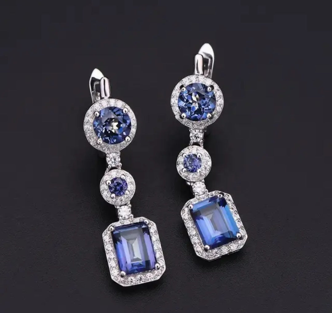Elegant Diamond Accents Swiss Blue Topaz & Mystic Quartz Earring Sterling Silver image 4