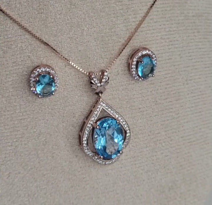 Lab-Created 5ct Sky Blue Topaz Wedding Jewelry Set Sterling Silver  image 1