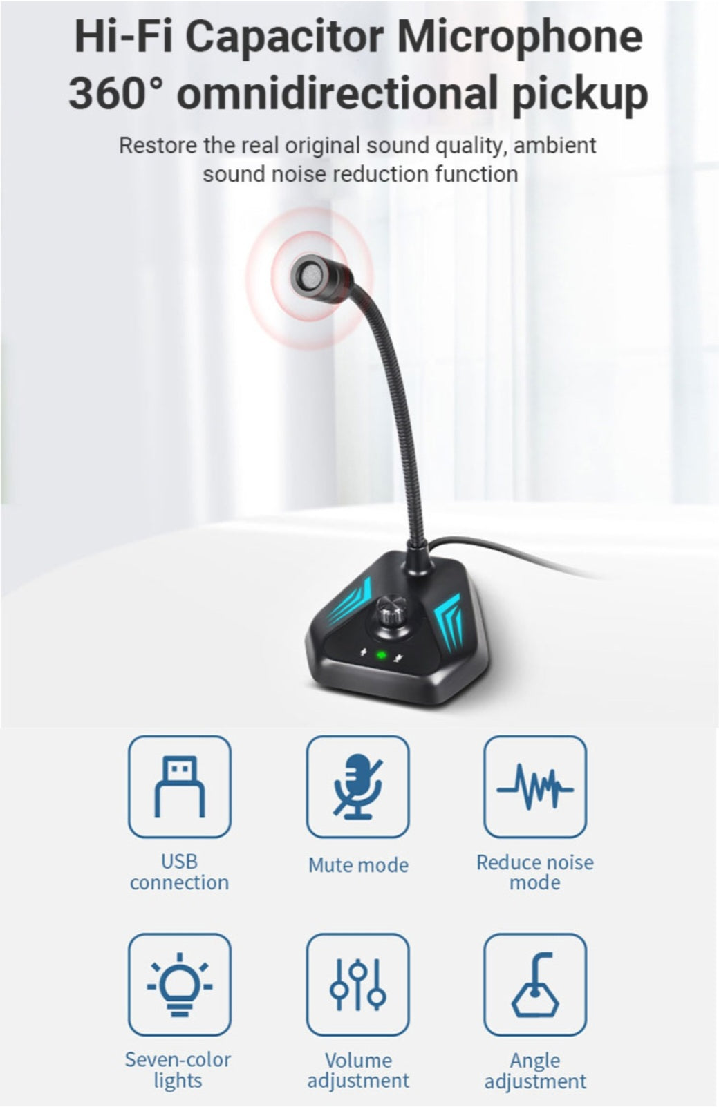 RGB Gooseneck Microfone USB Gamer Meeting Mic Conference image 5