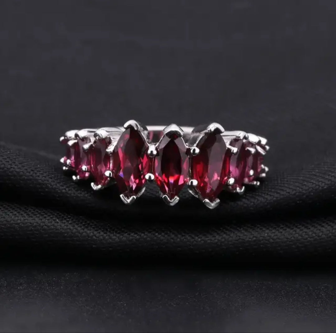 Luximina Natural 9-Stone Red Garnet Gemstone Ring Sterling Silver  image 1