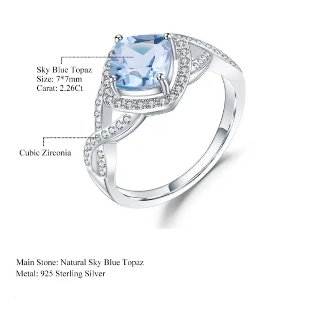 Shiny Sky Blue Topaz Gemstone Ring CZ Diamond Sterling Silver image 4