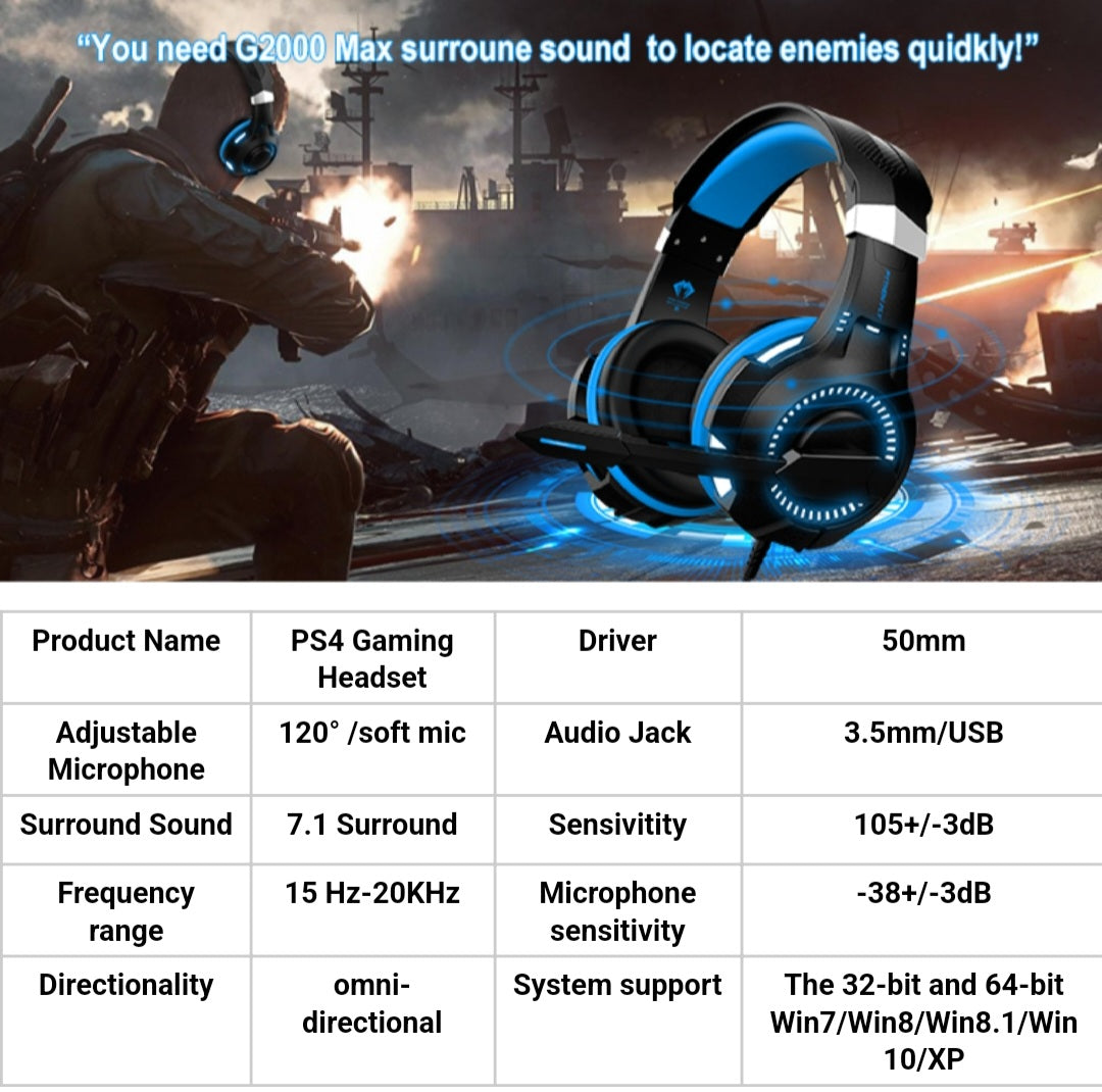 PYTHON FLY G2000 MAX LED Audifonos Gaming Headphones PC Headset with Mic image 8