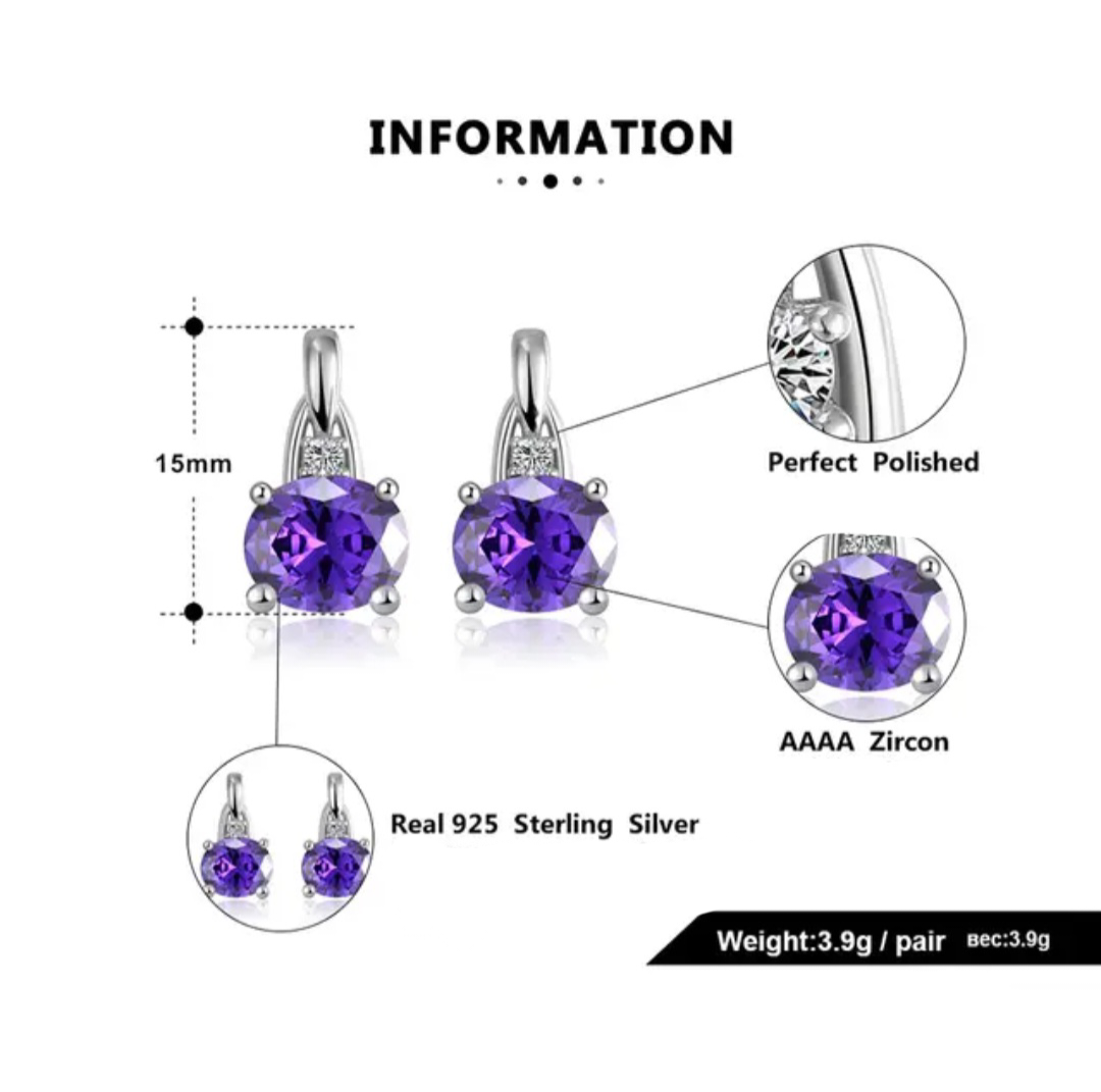 Natural Cz Oval Purple Pendant Necklace Jewelry Set Sterling Silver  image 7