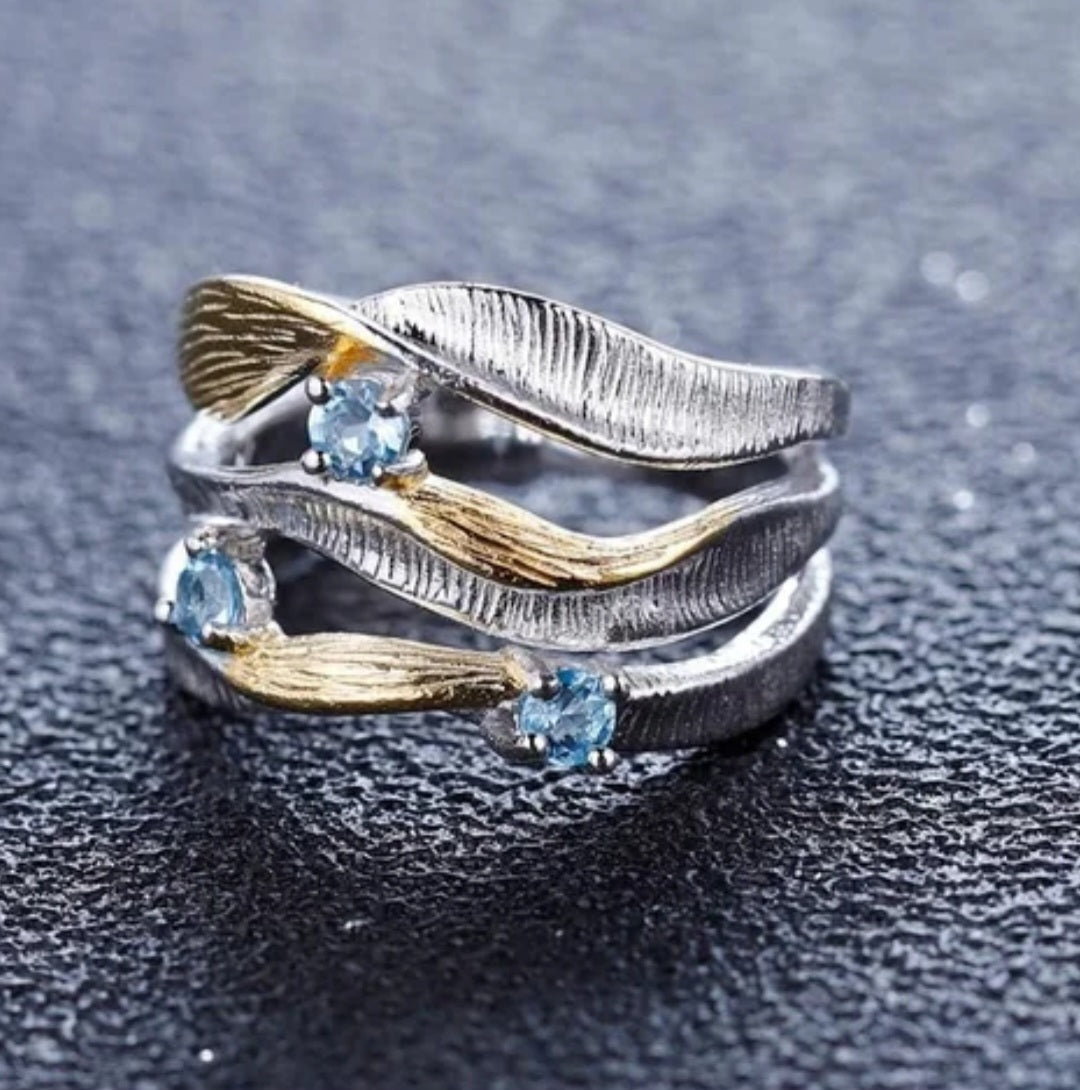 Natural Sparkling Swiss Blue Topaz Gemstone Ring Sterling Silver  image 3