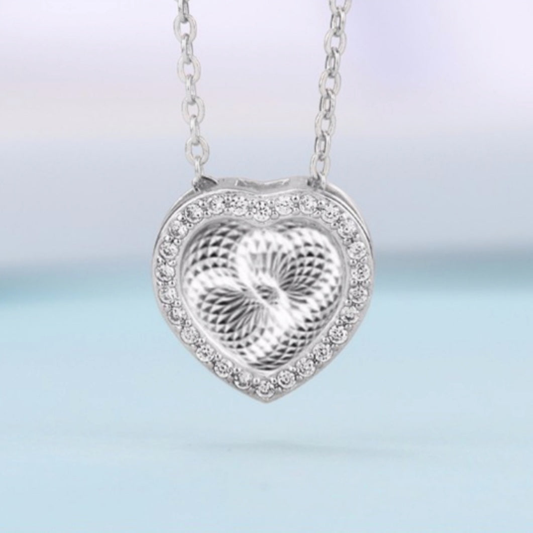 3D Heart Pendant Necklace CZ Diamond Accents Sterling Silver  image 1