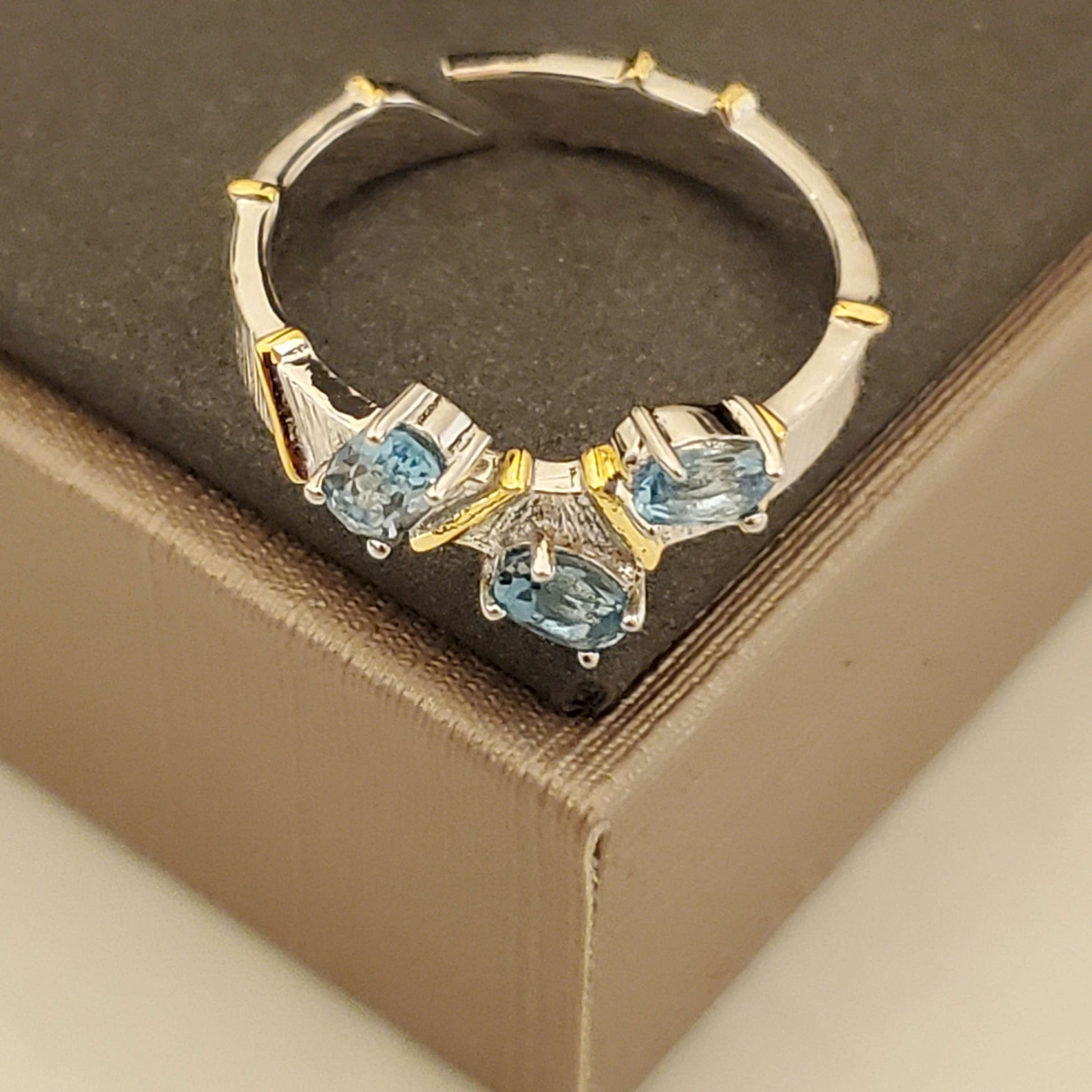 Luximina Swiss Blue Topaz Elegant Ring Adjustable Sterling Silver  image 1