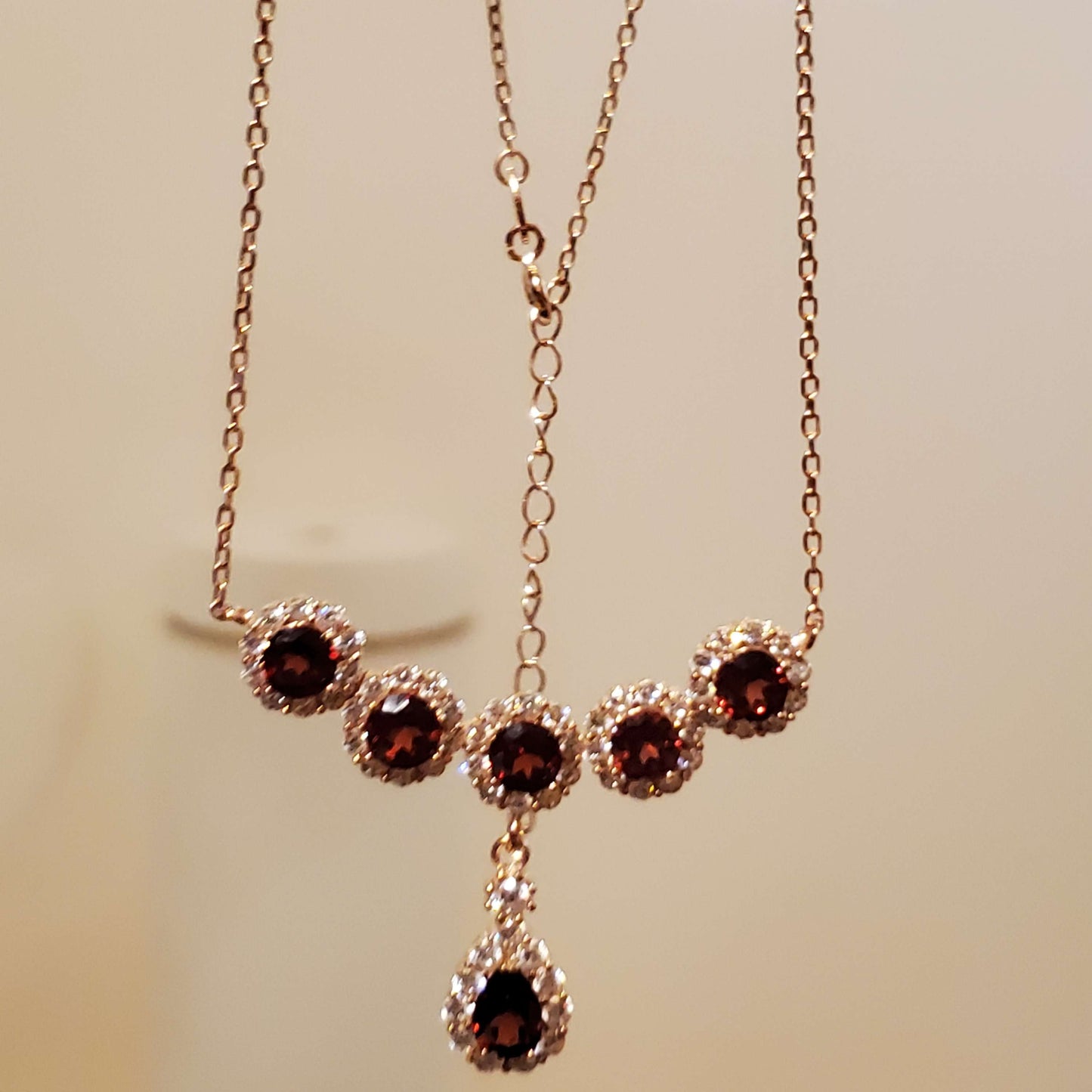 Sterling Silver Red Garnet Peardrop Bridal Necklace image 2
