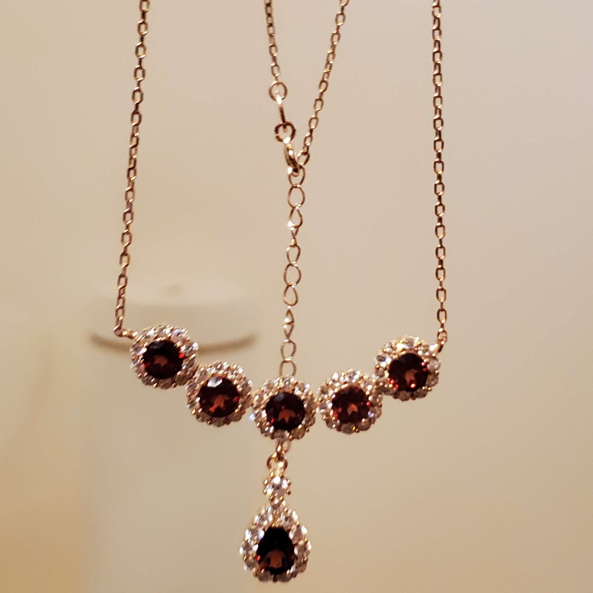 Sterling Silver Red Garnet Peardrop Bridal Necklace image 2