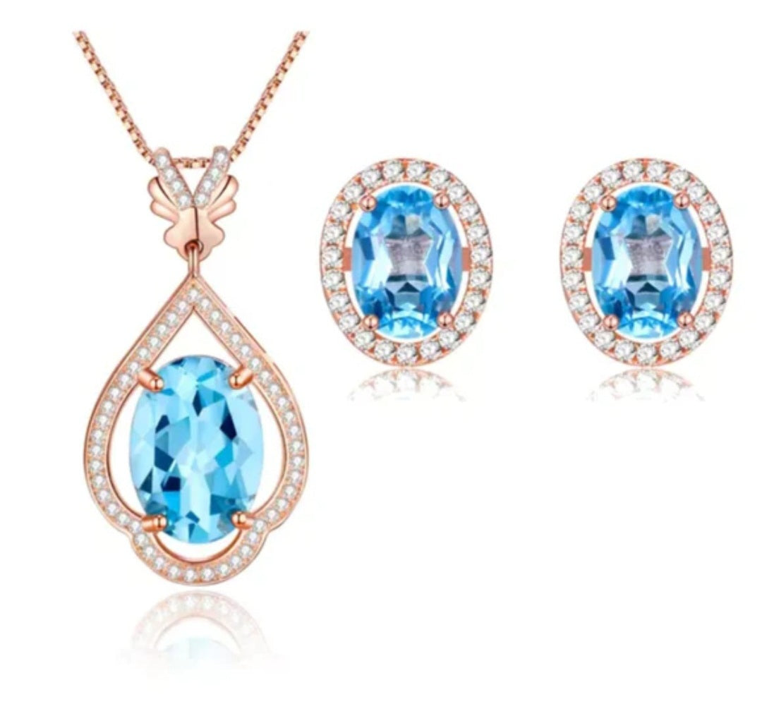 Lab-Created 5ct Sky Blue Topaz Wedding Jewelry Set Sterling Silver 