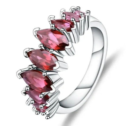 Luximina Natural 9-Stone Red Garnet Gemstone Ring Sterling Silver 