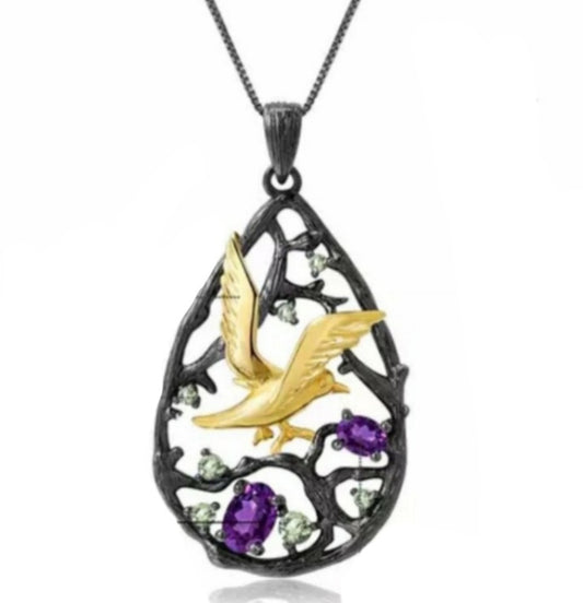 Luximina Purple Amethyst Gemstone Gold Plated Bird Nest Sterling Silver 