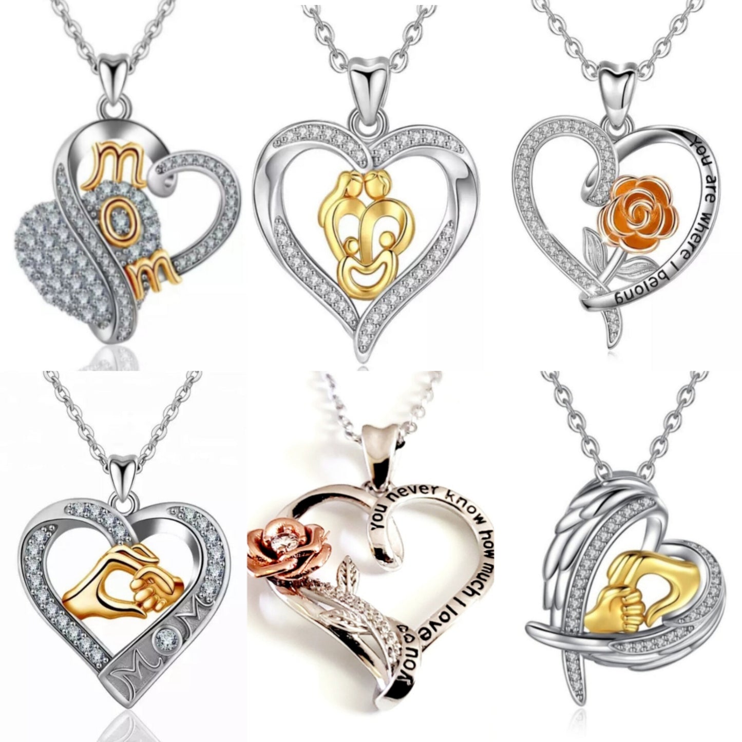 Lab Grown 'Mom' White Topaz Heart Pendant Necklace Gift Sterling Silver 