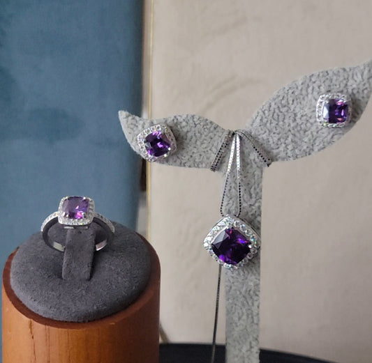 Elegant Purple Rhinestone Diamond Accents Jewelry Set