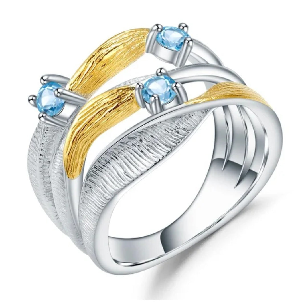 Natural Sparkling Swiss Blue Topaz Gemstone Ring Sterling Silver 