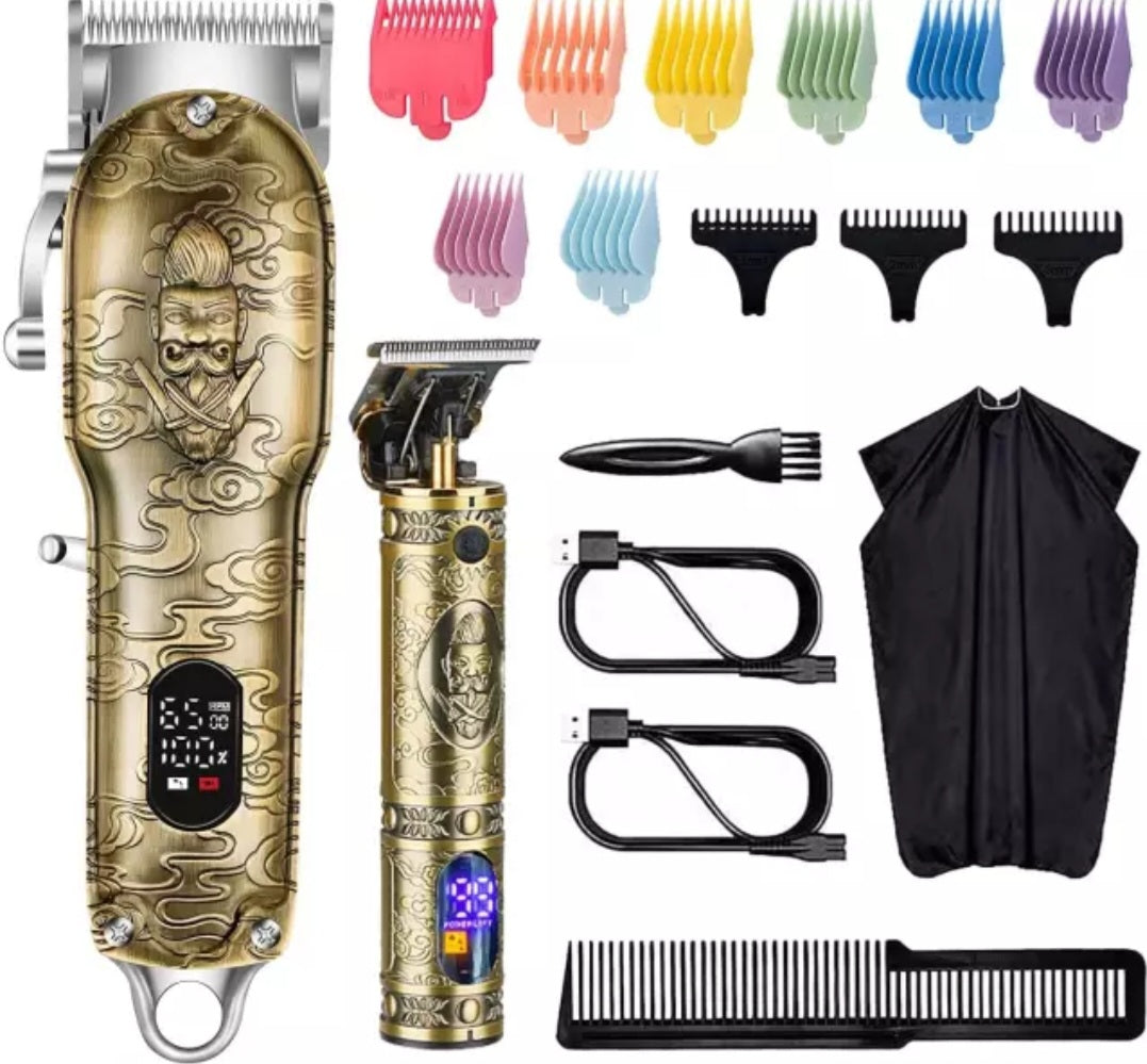 Professional Cordless Hair Trimmer Set LED Display Beard Clipper with T-Blade