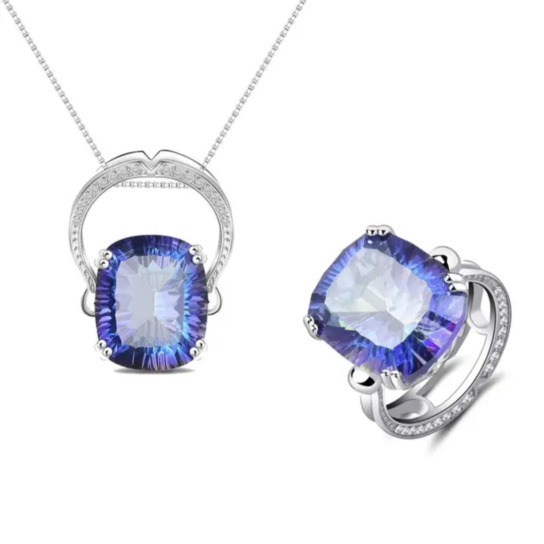 Luximina Rainbow Mystic Quartz Gemstone Necklace Ring Sterling Silver 