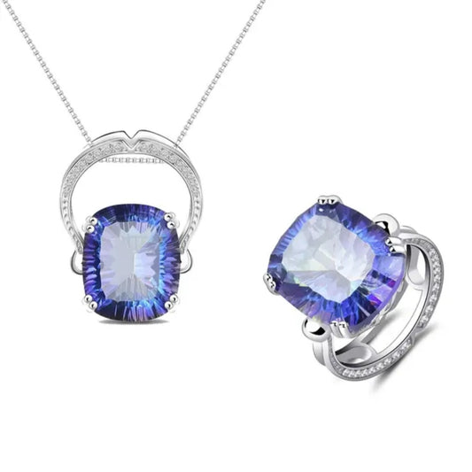 Luximina Rainbow Mystic Quartz Gemstone Necklace Ring Sterling Silver 