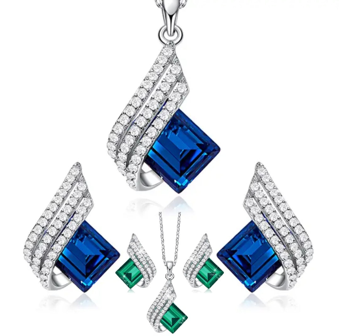 Sterling silver White Gold Jewelry Set Adorned with Swarovski Crystals