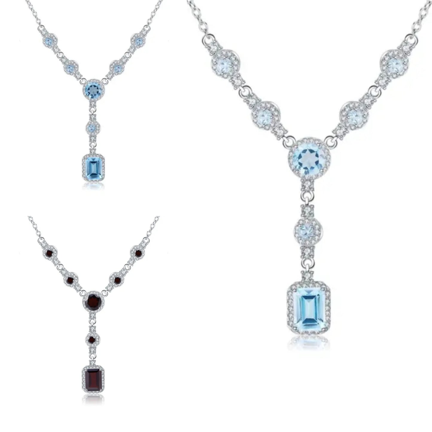 Natural Gemstone Diamond Accents White Gold Wedding Necklace Sterling Silver