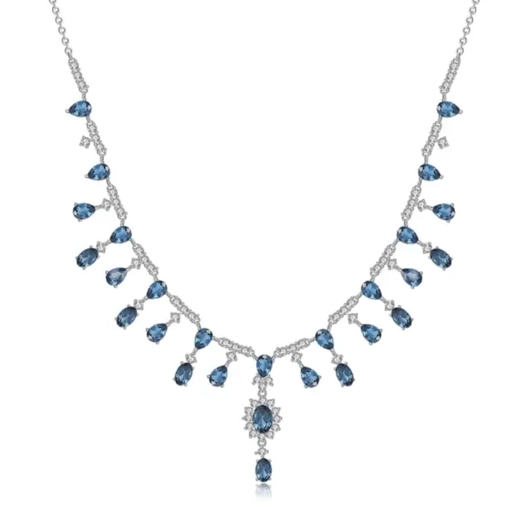 Luximina Luxury London Blue Topaz Diamond Accents Necklace Sterling Silver