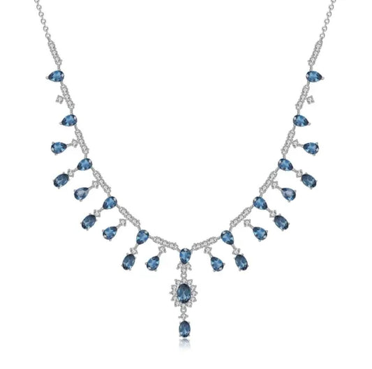 Luximina Luxury London Blue Topaz Diamond Accents Necklace Sterling Silver
