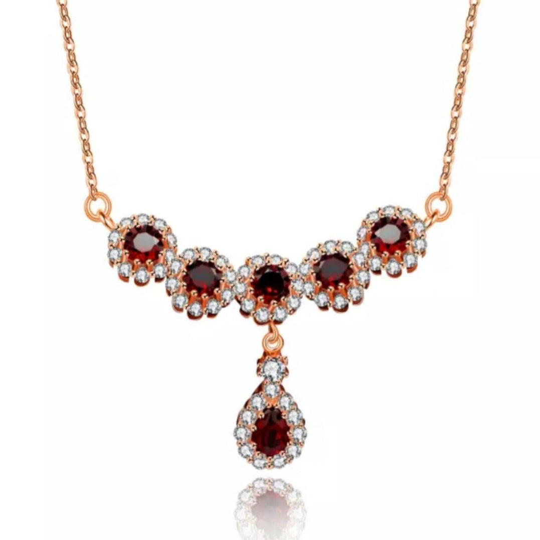 Sterling Silver Red Garnet Peardrop Bridal Necklace
